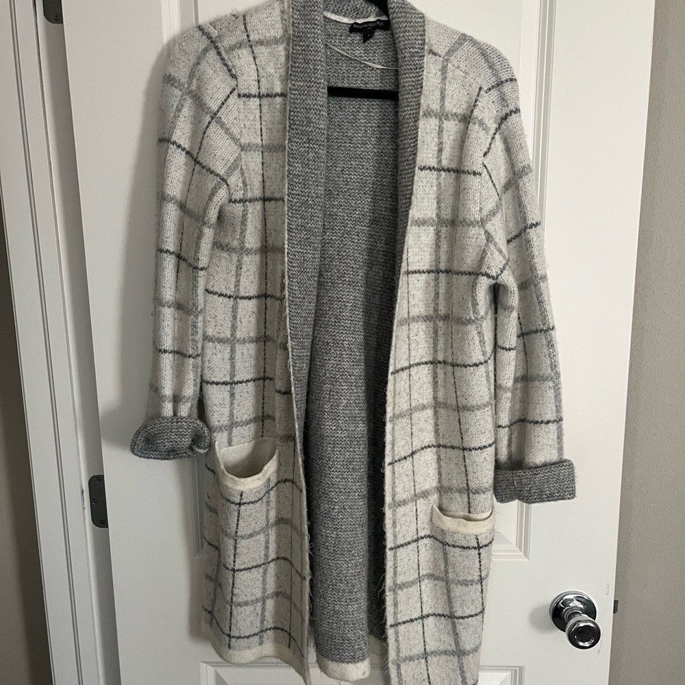 Banana Republic Gray and Cream Checkered Cardigan